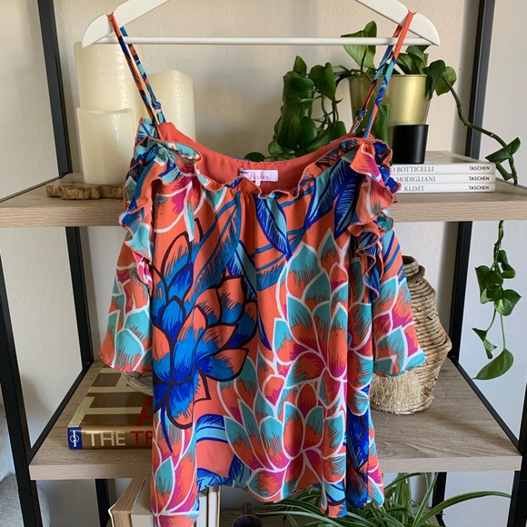Parker Coral Desert Rose Cold Shoulder Blouse - Picture 2 of 5